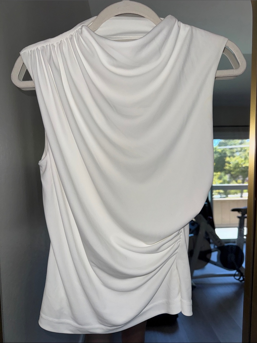 Women's White Draped Sleeveless Top - Classic White